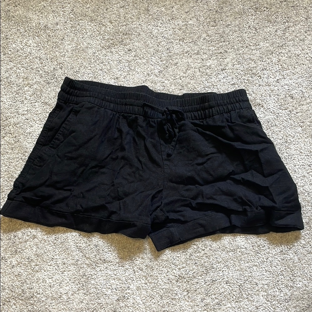 Old Navy Medium Black Linen Shorts Lightweight Elastic Waist